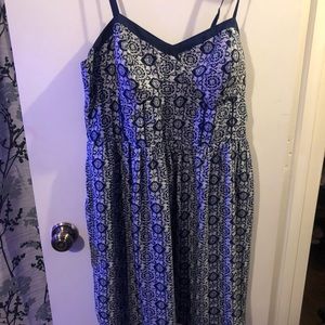 Navy blue and white dress.